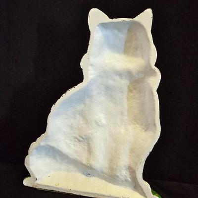 Cast Iron Cat door stop, Cat-stained glass suncatcher and a wooden kitty with a long tail