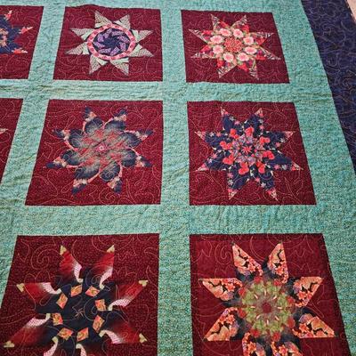 Two handmade quilts - Anne Russell Legacy Quilt Quilted by Susie Huschka and a Dammit doll