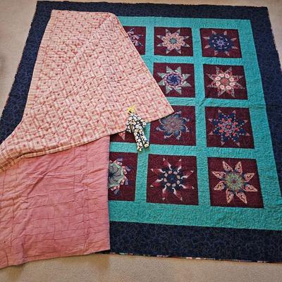 Two handmade quilts - Anne Russell Legacy Quilt Quilted by Susie Huschka and a Dammit doll
