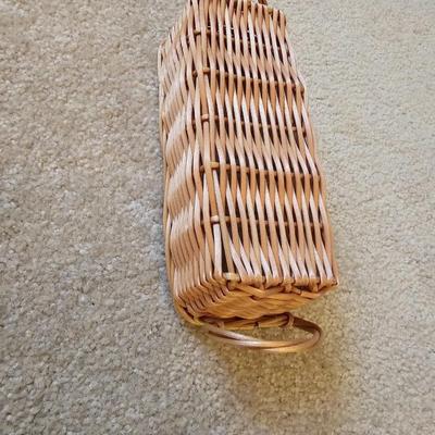 Assortment of wicker baskets, wicker coasters - and a clasping Punch Studio small sewing case