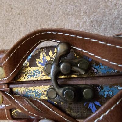 Assortment of wicker baskets, wicker coasters - and a clasping Punch Studio small sewing case