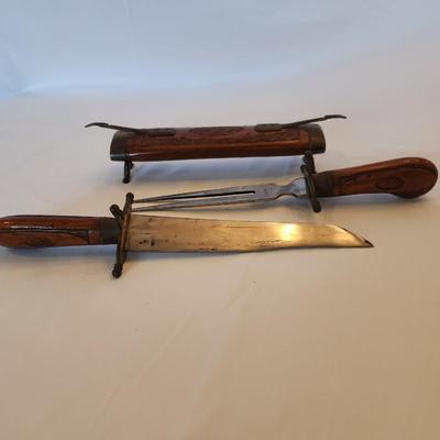 Vintage India Carved Wood Knife and Fork