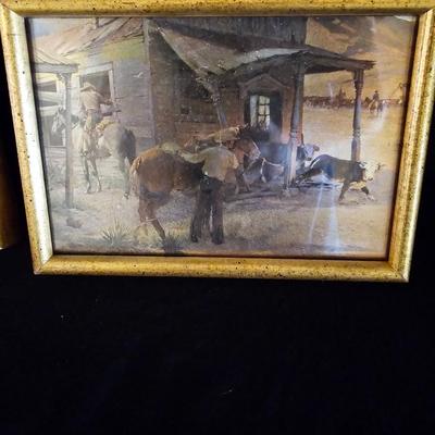 Set of four small cowboy framed wall art pictures 8" x 6"