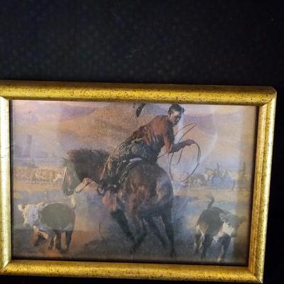 Set of four small cowboy framed wall art pictures 8" x 6"