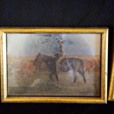 Set of four small cowboy framed wall art pictures 8" x 6"