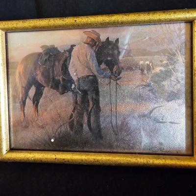 Set of four small cowboy framed wall art pictures 8" x 6"