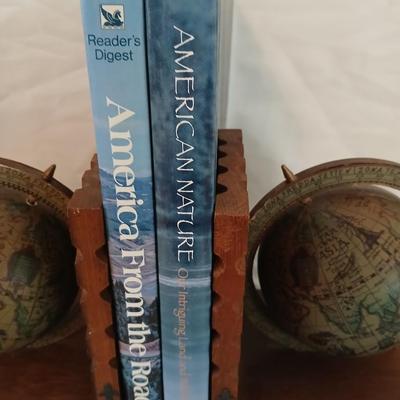 Vintage 1960's Olde World Globe Italian Made Globe Bookends-with Readers Digest America books.