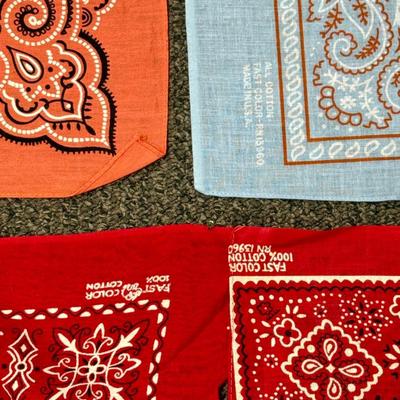 Vintage Fast Cotton 100% Cotton Bandana Scarves - 2 red, 1 peach, 1 light blue