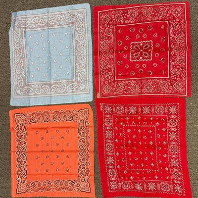 Vintage Fast Cotton 100% Cotton Bandana Scarves - 2 red, 1 peach, 1 light blue