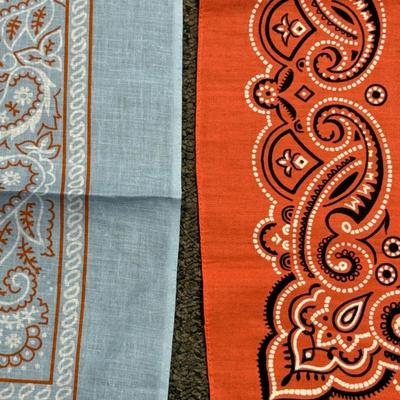 Vintage Fast Cotton 100% Cotton Bandana Scarves - 2 red, 1 peach, 1 light blue
