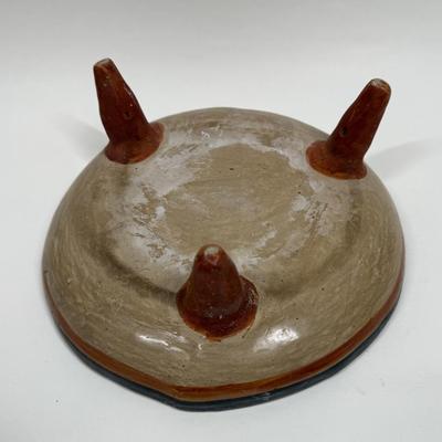 Vintage Mexican Hand-painted Folk Art Pottery footed dish likely from Tonal Jalisco