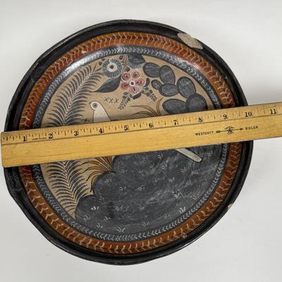 Vintage Mexican Hand-painted Folk Art Pottery footed dish likely from Tonal Jalisco