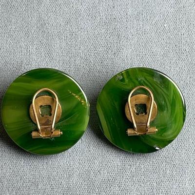 Vintage Green Marble Bakelite Earrings