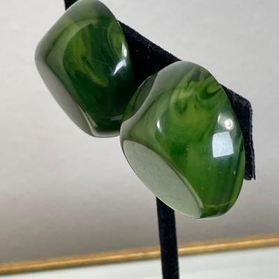 Vintage Green Marble Bakelite Earrings