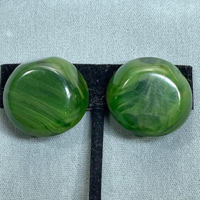 Vintage Green Marble Bakelite Earrings