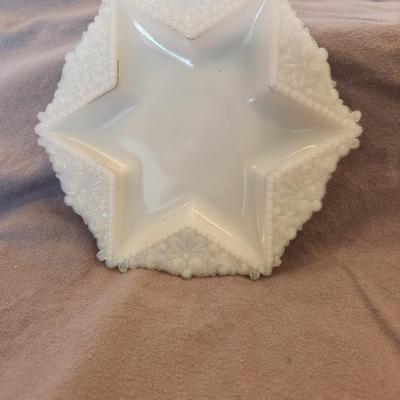 Star shaped milk glass dish