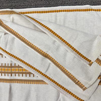 Vintage 60's-70's Woven Cotton Bedspread stripe pattern 116" x 158" full size