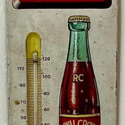 Vintage Royal Crown Cola Tin Thermometer Sign