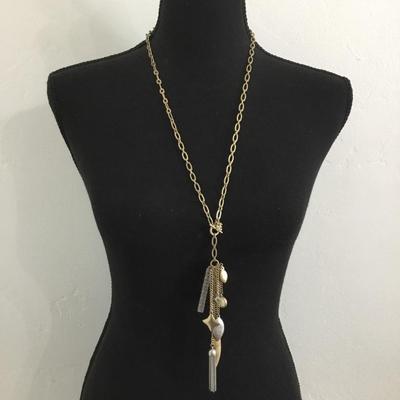 Vintage gold tone, charm toggle necklace