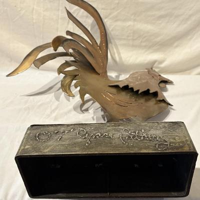Grace Cathey Metal Chicken Sculpture & Small Wood /Metal Chicken (LR-ES)
