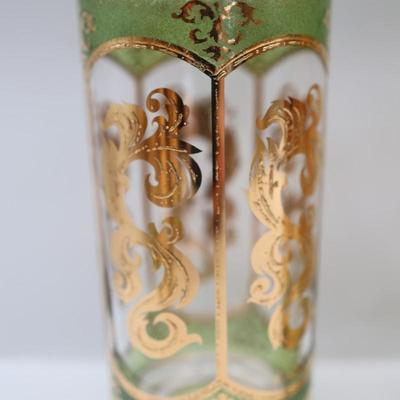 MCM Culver Gold and Green High Ball Glasses - Set of 8