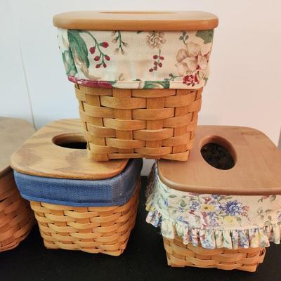 Lot of 5 Longaberger Baskets 3 Tissues , Game Card Holder, Rectangle W Dividers