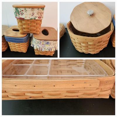 Lot of 5 Longaberger Baskets 3 Tissues , Game Card Holder, Rectangle W Dividers