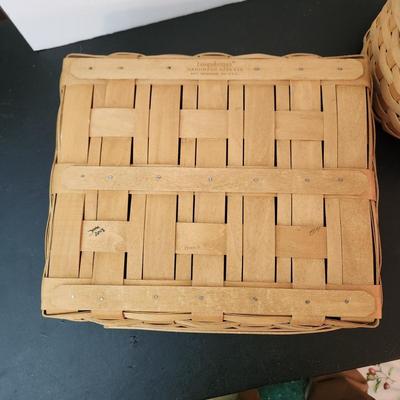 Lot of 5 Longaberger Baskets 3 Tissues , Game Card Holder, Rectangle W Dividers