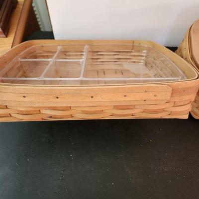 Lot of 5 Longaberger Baskets 3 Tissues , Game Card Holder, Rectangle W Dividers