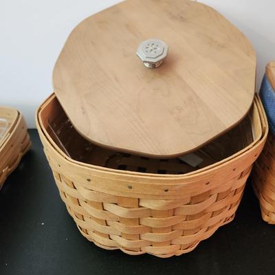 Lot of 5 Longaberger Baskets 3 Tissues , Game Card Holder, Rectangle W Dividers