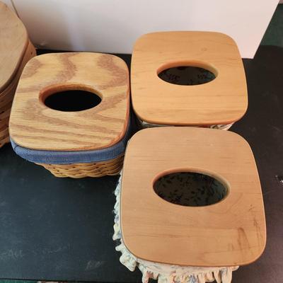 Lot of 5 Longaberger Baskets 3 Tissues , Game Card Holder, Rectangle W Dividers