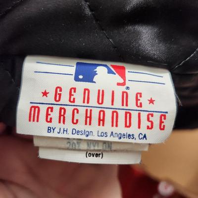 Vintage J.H. Design Baltimore Orioles Bomber Jacket 100% Cotton w Leather Logo Made in USA Size XL
