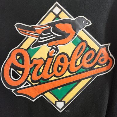 Vintage J.H. Design Baltimore Orioles Bomber Jacket 100% Cotton w Leather Logo Made in USA Size XL