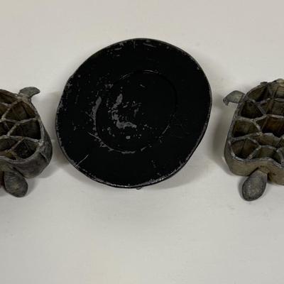 3 Rare Antique Turtle Flower Bouquet Arranging Frog Tools