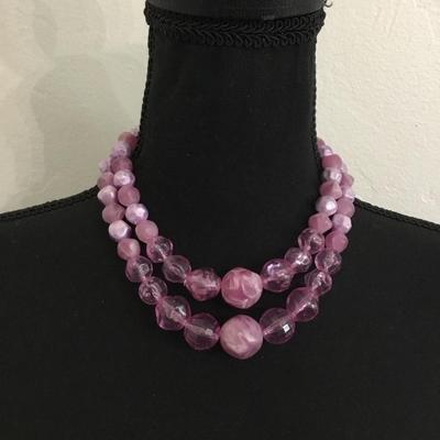 Beautiful vintage light purple double strand choker style necklace