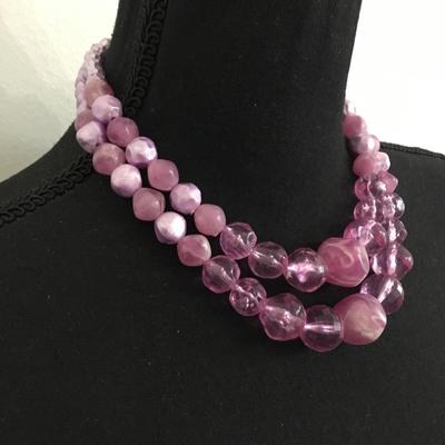 Beautiful vintage light purple double strand choker style necklace