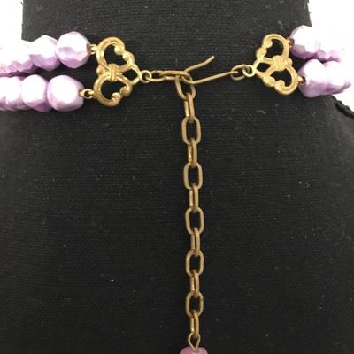 Beautiful vintage light purple double strand choker style necklace