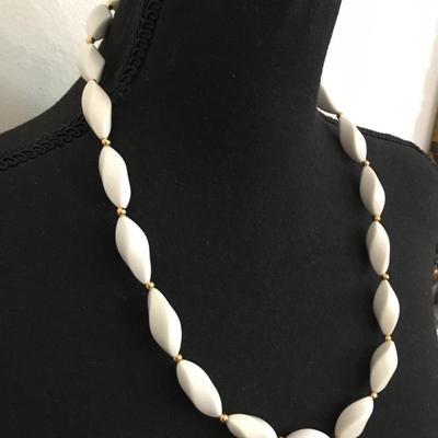 Vintage Napier white beaded gold tone, necklace