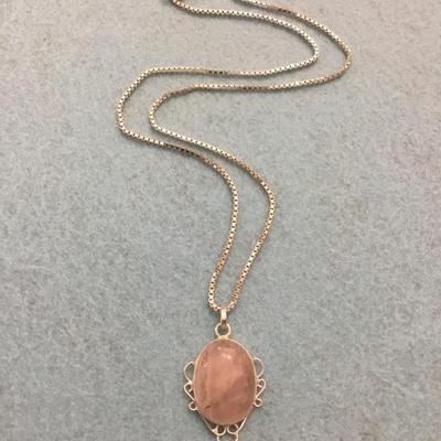 Italy, 925 Rose, clear, quartz, crystal pendant and 925 necklace