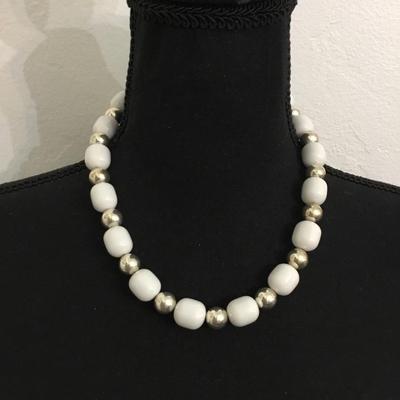 White silver beaded necklace