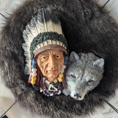 Dream Catcher Native American Wolf Wall Hanging Decor 14 1/4"