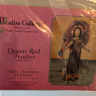 Vintage Paradise Galleries Queen Red Feather Native American Porcelain Doll