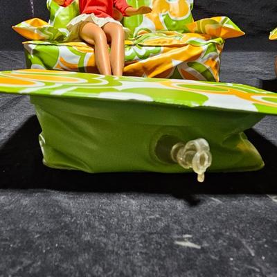 Vintage Barbie Blow Up Inflatable Puff and Play Living Room Furniture with barbie doll