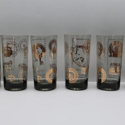 Las Vegas "The Fabulous Strip" Highball Gold Trim Drinking Glasses - Set of Six