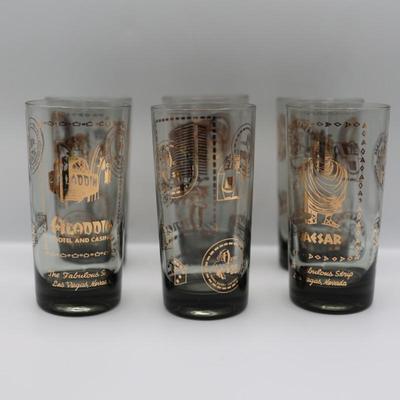 Las Vegas "The Fabulous Strip" Highball Gold Trim Drinking Glasses - Set of Six