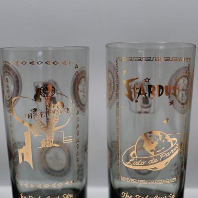 Las Vegas "The Fabulous Strip" Highball Gold Trim Drinking Glasses - Set of Six