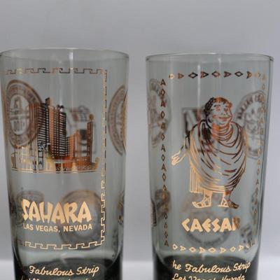 Las Vegas "The Fabulous Strip" Highball Gold Trim Drinking Glasses - Set of Six