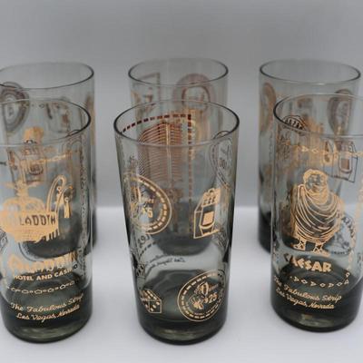 Las Vegas "The Fabulous Strip" Highball Gold Trim Drinking Glasses - Set of Six