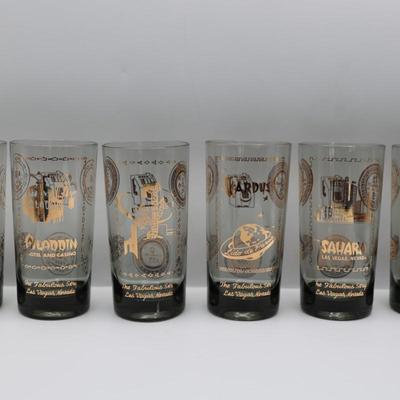 Las Vegas "The Fabulous Strip" Highball Gold Trim Drinking Glasses - Set of Six