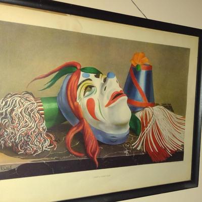 'Comedy' by Audrey Buller Clown Design Print- Framed Under Glass- Approx 17" x 23 3/4"
